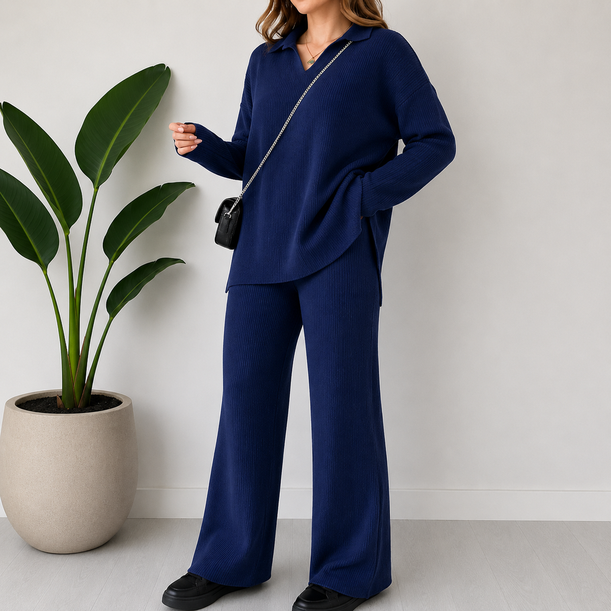 Ensemble Femme 2 Pièces en Maille Côtelée