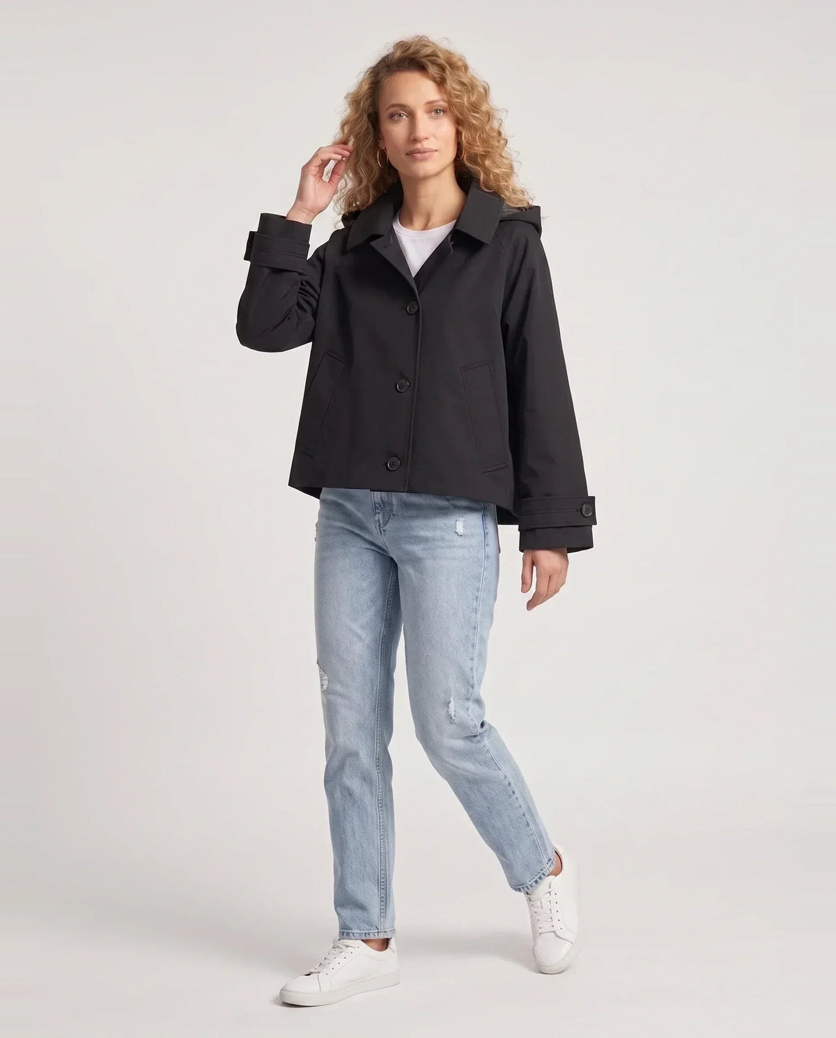 Veste courte à capuche façon trench