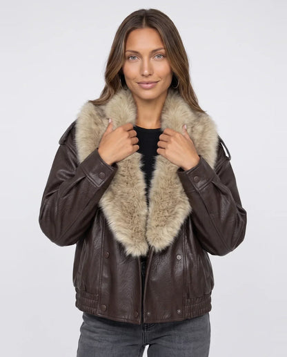 Veste oversize à col en fausse fourrure