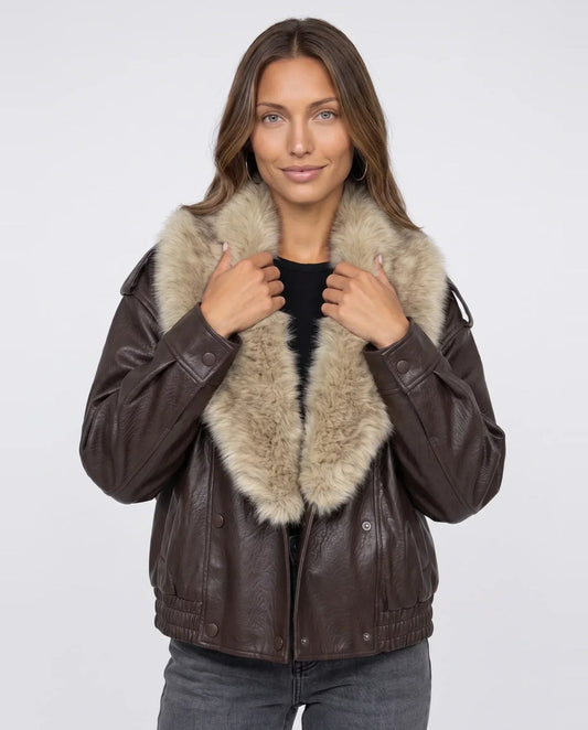 Veste oversize à col en fausse fourrure