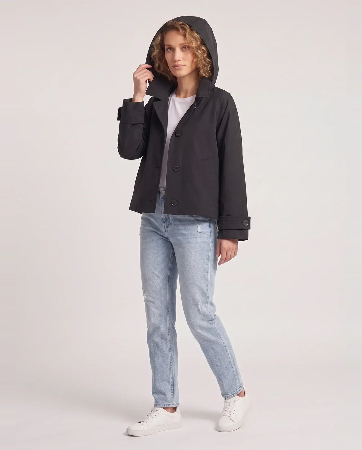 Veste courte à capuche façon trench