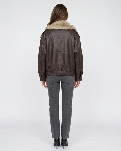 Veste oversize à col en fausse fourrure