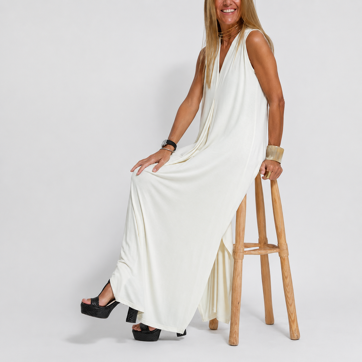 Robe Longue Fluide Col V