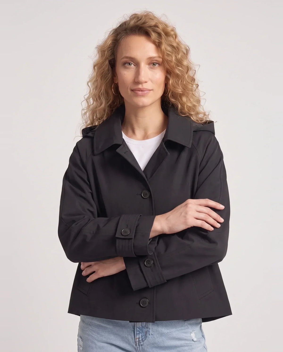 Veste courte à capuche façon trench