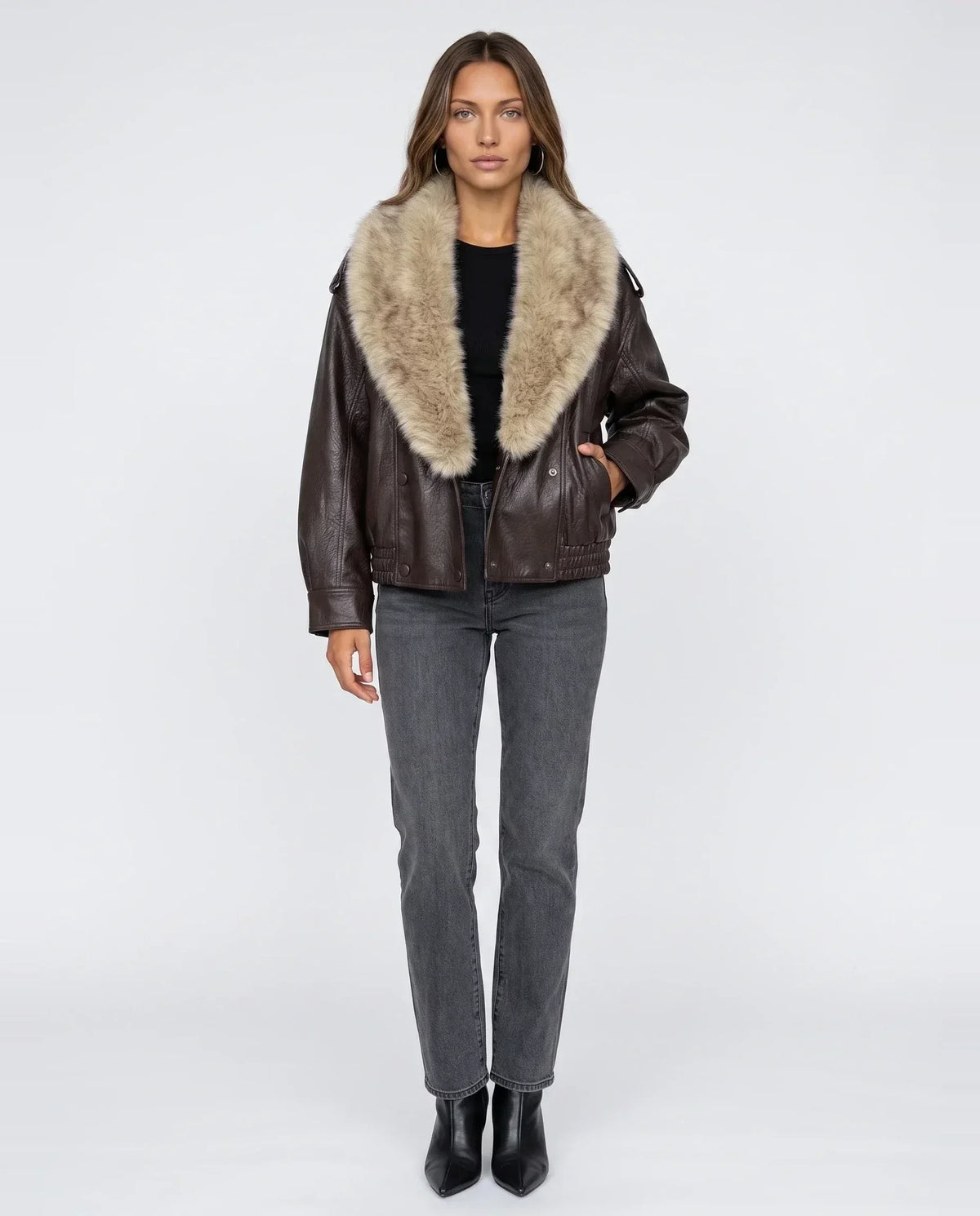 Veste oversize à col en fausse fourrure