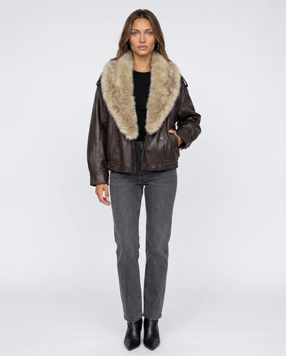Veste oversize à col en fausse fourrure