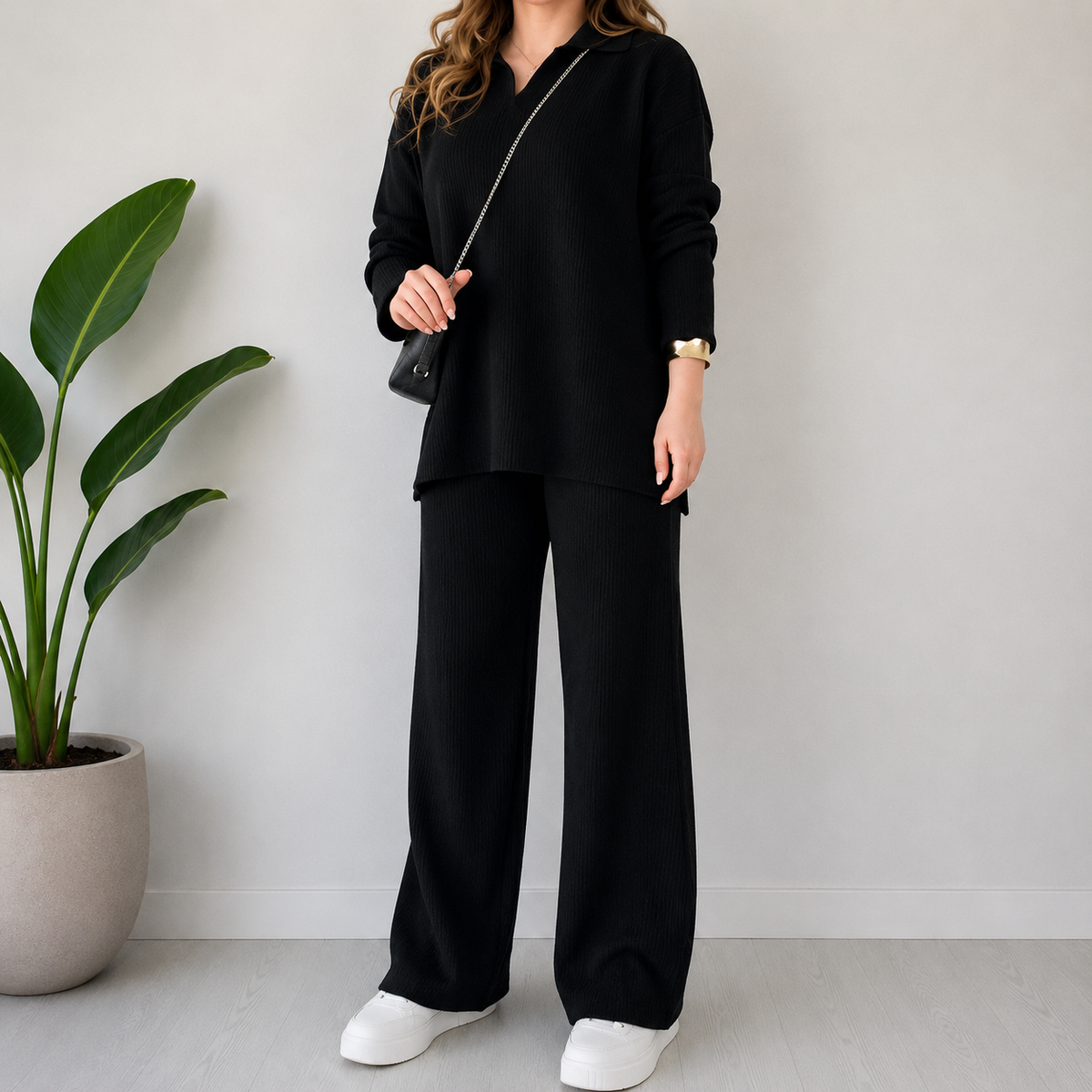 Ensemble Femme 2 Pièces en Maille Côtelée