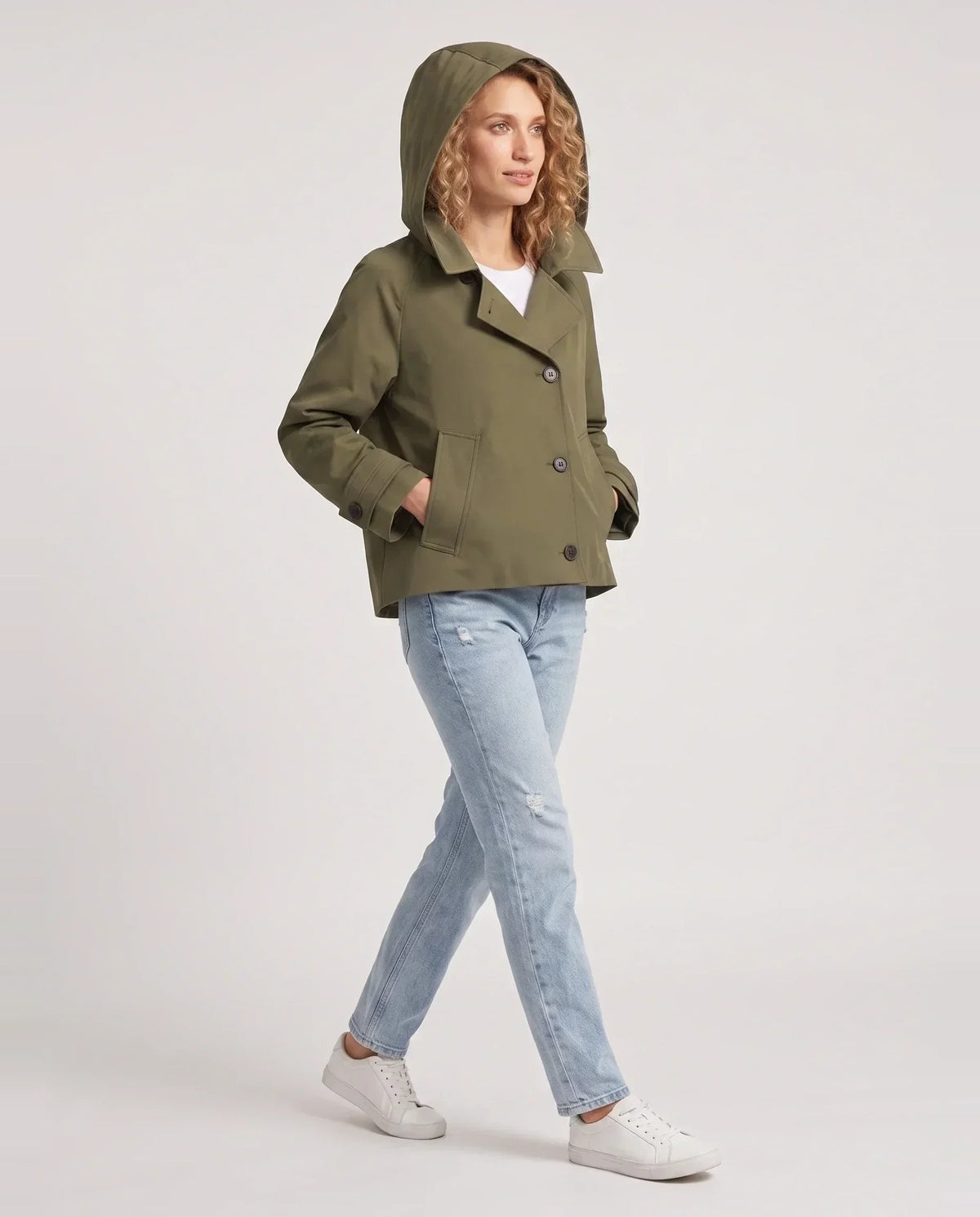 Veste courte à capuche façon trench