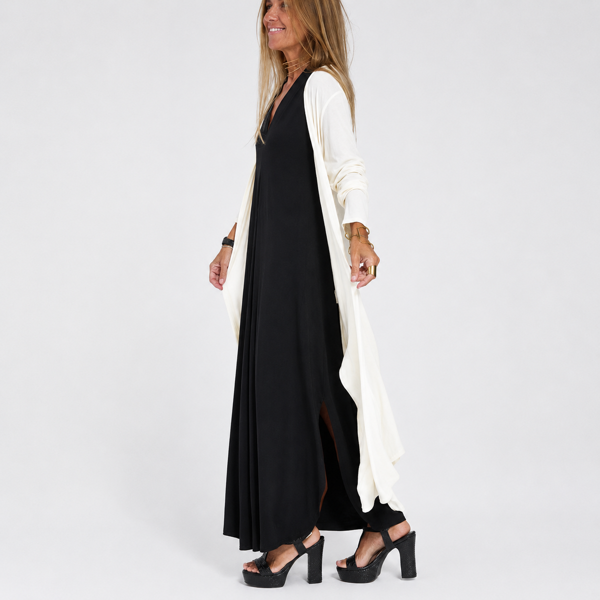 Robe Longue Fluide Col V
