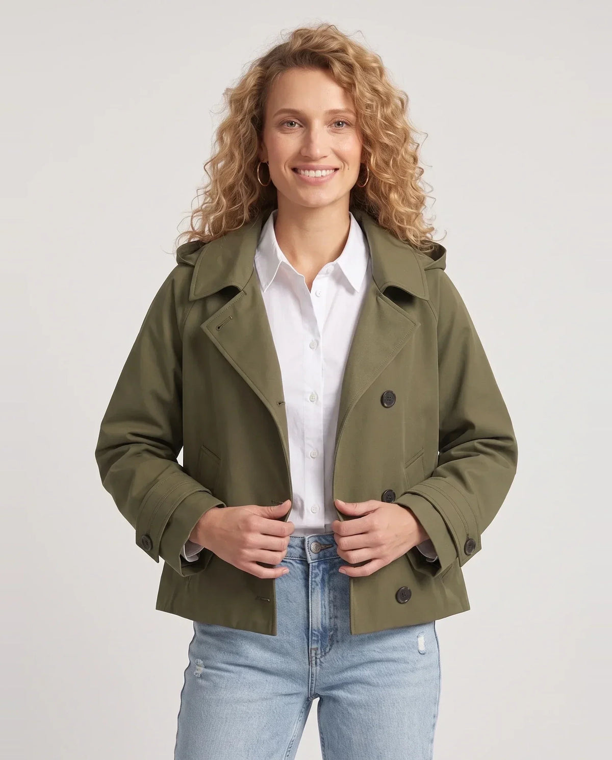Veste courte à capuche façon trench