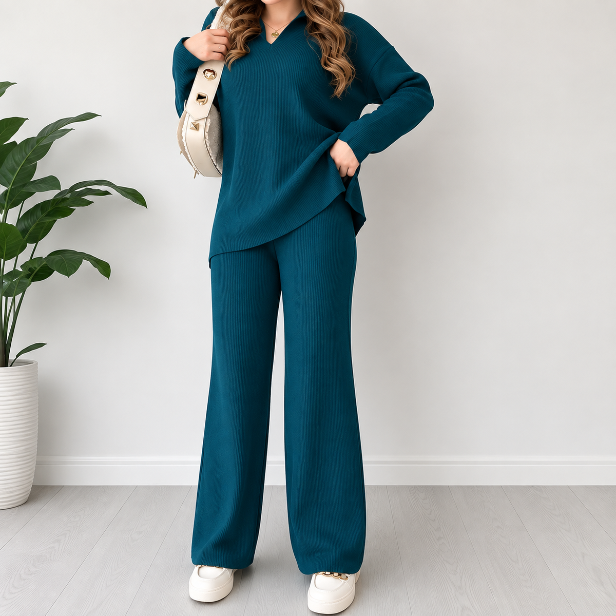 Ensemble Femme 2 Pièces en Maille Côtelée