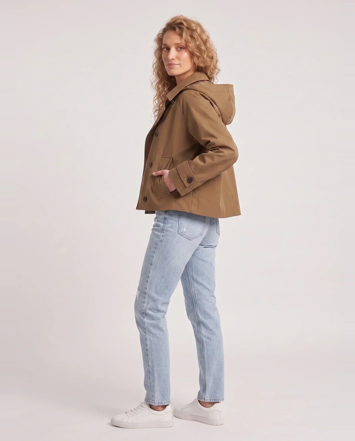 Veste courte à capuche façon trench