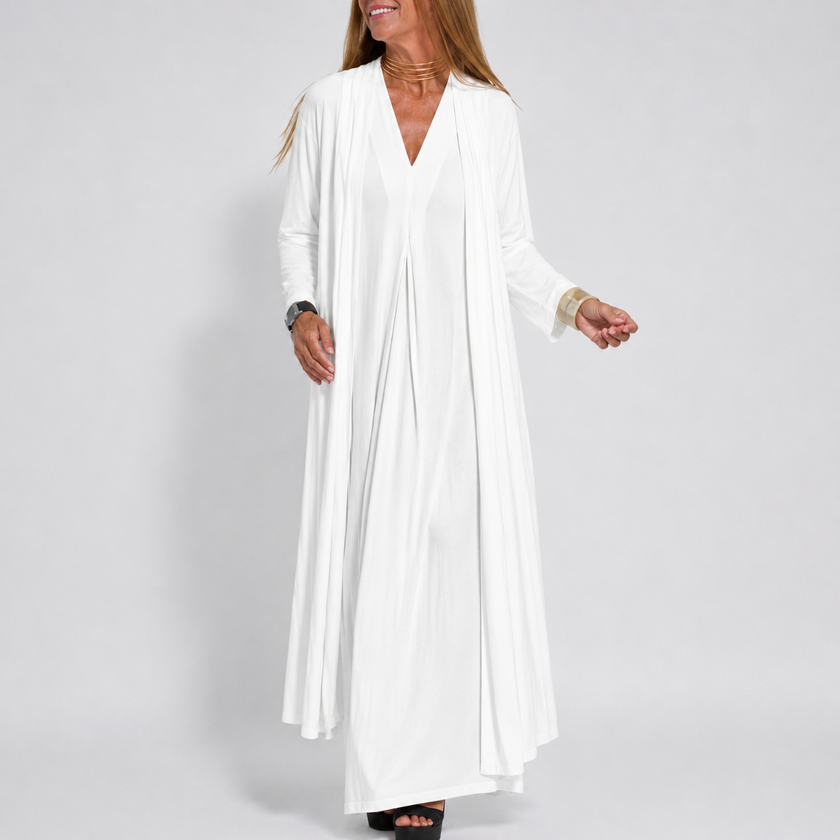 Robe Longue Fluide Col V